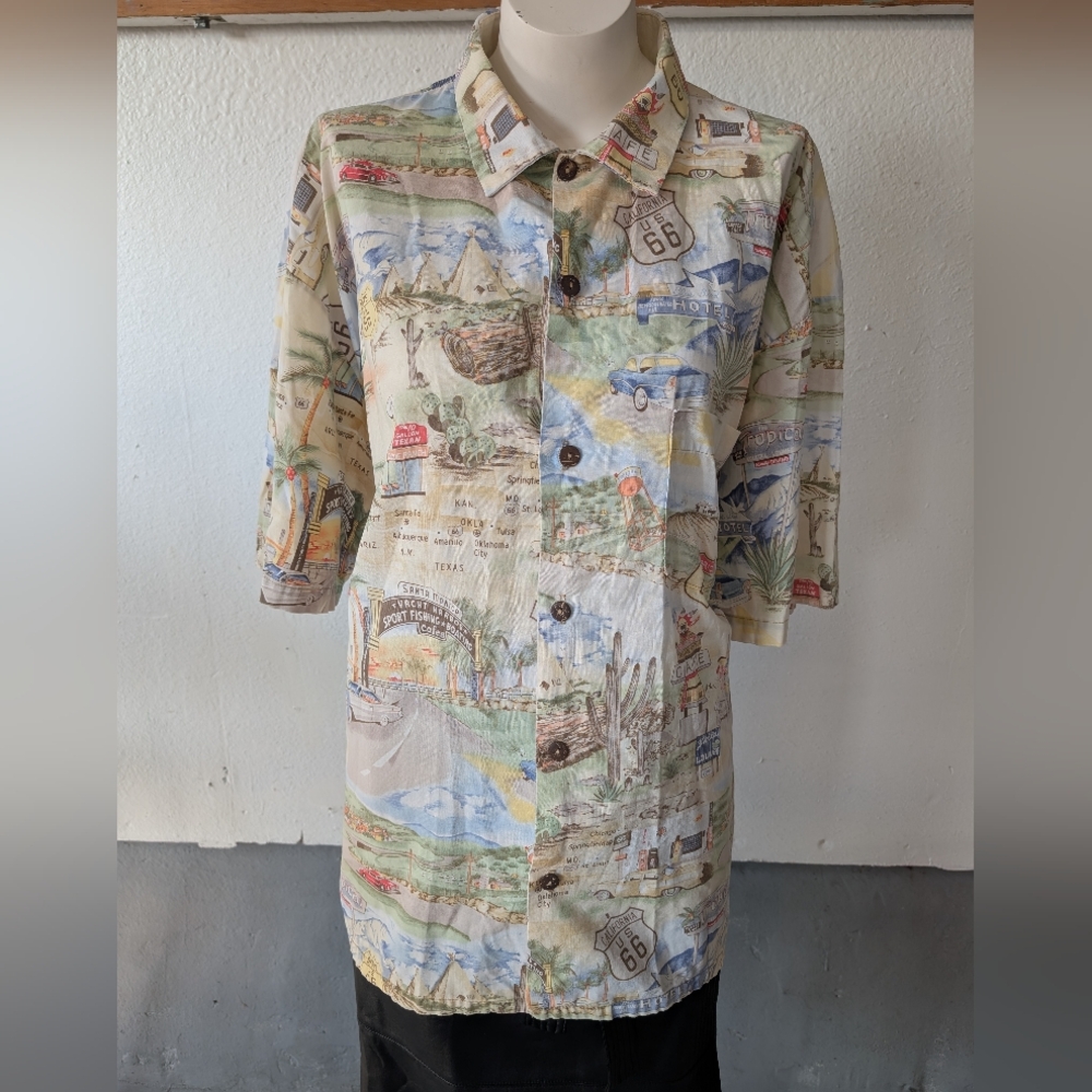 Men's Route 66 Map Print Button-Up Shirt By Max Boxer Size 2X